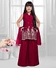 Tiny Kingdom Satin Woven Sleeveless Sequin Embellished  Floral Embroidered Kurti & Palazzo Set With Dupatta - Red
