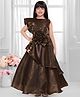 Tiny Kingdom Woven Sleevless Floral Applique Detailed Beads & Sequins Embellished Gown - Brown