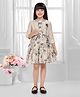 TINY BABY Synthetics Woven Floral Printed Dress With Three Fourth Sleeves Embroidered Jacket & Belt - Cream