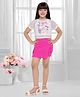 TINY BABY Net Woven Half Sleeves Glitter Embellished Beach Theme Printed Top & Shorts Set - Pink