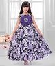Tiny Kingdom Satin Woven Sleeveless Floral Applique Detailed & Printed Gown - Purple
