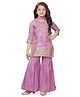 Tiny Kingdom Tissue Woven THree Fourth Sleeves Floral Embroidered Beads Embellished Kurti & Sharara Set With Dupatta - Purple