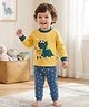 tior Cotton Woven Full Sleeves Dinosaur Printed Tee & Pants Set - Mustard