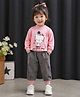 tior Cotton Woven Full Sleeves Cat Printed Tee & Pants Set - Peach