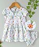 Fox Baby Short Sleeves Printed Frock With Bloomer - White