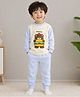tior Cotton Woven Full Sleeves Hamburger Bear Printed Tee & Pants Set - Sky Blue