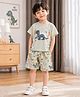 tior Cotton Woven Half Sleeves Dinosaurs Printed Tee & Shorts Set - Grey