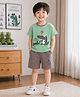 tior Cotton Woven Half Sleeves Alligator Printed Tee & Shorts Set - Mint