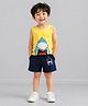 tior Cotton Woven Sleevesless Shark Printed Tee & Shorts Set - Yellow