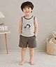 tior Cotton Woven Sleeveless Dog Printed Tee & Shorts Set - Grey