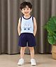 tior Cotton Woven Sleeveless Geese In The Car Printed Tee & Shorts Set - Sky Blue