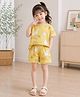 tior Cotton Woven Half Sleeves Dinosaur Printed Coordinating Tee & Shorts Set - Yellow