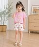 tior Cotton Woven Half Sleeves Giraffe & Bird Printed Tee & Shorts Set - Pink