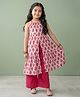 Kinder Kids Cotton Woven Sleeveless Floral Printed Kurti & Pants Set - Pink