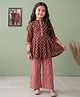 Kinder Kids Cotton Woven Three Fourth Sleeves Floral Printed Kurti & Pants Set - Brown