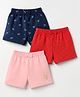 Babyhug 100% Cotton Jersey Knit Mid Thigh Polka Dots Bow & Bear Printed Shorts With Bow Applique Pack Of 3 - Red Navy Blue & Pink