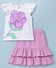 Honeyhap Premium 100%  Cotton Knit Half Sleeves Floral Printed Top and Skirt Set with Bio Finish - White