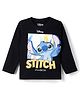 Bonfino Disney Cotton Interlock Knit  T-Shirt with Full Sleeves and Stitch Print - Black