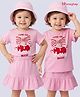 Honeyhap Premium 100% Cotton Knit Half Sleeves Cherry Printed Top and Skirt Set with Bio Finish - Pink