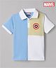 Pine Kids Marvel Cotton Knit  Polo T-Shirt with Half Sleeves and Captain America Print - Sky Blue