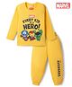Babyhug Marvel Single Jersey Knit Full Sleeve T-shirt & Pyjama Night Suit With Avengers Graphic & Text Print - Yellow