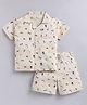 DOLLAR Cotton Blend Knit Half Sleeves Soda & Hamburgers Printed Coordinating Shirt & Shorts Night Suit - Cream
