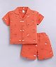 DOLLAR Cotton Blend Knit Half Sleeves Facial Expressions Printed Coordinating Shirt & Shorts Night Suit - Rust
