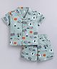 DOLLAR Cotton Blend Knit Half Sleeves Animals Printed Coordinating Shirt & Shorts Night Suit - Light Green