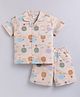 DOLLAR Cotton Blend Knit Half Sleeves Hot Air Balloon Printed Coordinating Shirt & Shorts Night Suit - Beige