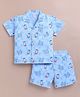 DOLLAR Cotton Blend Knit Half Sleeves Animal Face Printed Coordinating Shirt & Shorts Night Suit - Sky Blue