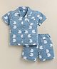 Dollar Cotton Blend Knit Half Sleeves Sheep Printed Coordinating Shirt & Shorts Night Suit - Steel Grey