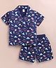 DOLLAR Cotton Blend Knit Half Sleeves Typography & Cars Printed Coordinating Shirt & Shorts Night Suit - Navy Blue