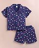 DOLLAR Cotton Blend Knit Half Sleeves Teddy Bear Printed Coordinating Shirt & Shorts Night Suit - Navy Blue