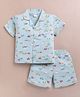 DOLLAR Cotton Blend Knit Half Sleeves Vehicles Printed Coordinating Shirt & Shorts Night Suit - Sea Green