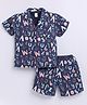 DOLLAR Cotton Blend Knit Half Sleeves Alphabets Printed Coordinating Shirt & Shorts Night Suit - Dark Blue