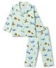 Babyhug Cotton Knit Full Sleeves Front Open Co-Ords Animals Printed Shirt & Pajama Night Suit - Sea Green