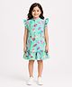 Anthrilo Cotton Blend Knit Frill Sleeves Ice Cream Printed Dress - Aqua Blue