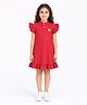 Anthrilo Cotton Blend Knit Frill Sleeves Heart Patch Detailed Dress - Red