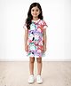 Anthrilo Cotton Knit Half Sleeves Birds Printed Dress - White