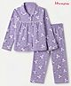 Honeyhap Premium 100% Cotton Knit Shirt Pyjama Night Suit Co Ords With Floral Print & Bio Finish - Lavender