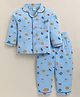 DOLLAR Cotton Blend Knit Full Sleeves Typography Printed Coordinating Shirt & Pajama Night Suit - Light Blue
