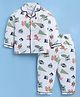 DOLLAR Cotton Blend Knit Full Sleeves Typography & Badges Printed Coordinating Shirt & Pajama Night Suit - White