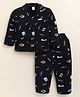 DOLLAR Cotton Blend Knit Full Sleeves Typography & Book Printed Coordinating Shirt & Pajama Night Suit - Black