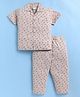 DOLLAR Cotton Blend Knit Half Sleeves Animal & Leaves Printed Coordinating Shirt & Pajama Night Suit - Beige