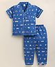 DOLLAR Cotton Blend Knit Half Sleeves Vehicles Printed Coordinating Shirt & Pajama Night Suit - Royal Blue