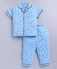 DOLLAR Cotton Blend Knit Half Sleeves Moustache Printed Coordinating Shirt & Pajama Night Suit - Light Blue