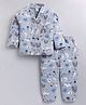 DOLLAR Cotton Blend Knit Full Sleeves Rainbow & Animal Printed Coordinating Shirt & Pajama Night Suit - Grey