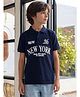 Lil Tomatoes Cotton Knit Half Sleeves New York Text Printed Tee - Navy Blue