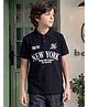 Lil Tomatoes Cotton Knit Half Sleeves New York Text Printed Tee - Black