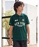 Lil Tomatoes Cotton Knit Half Sleeves New York Text Printed Tee - Green
